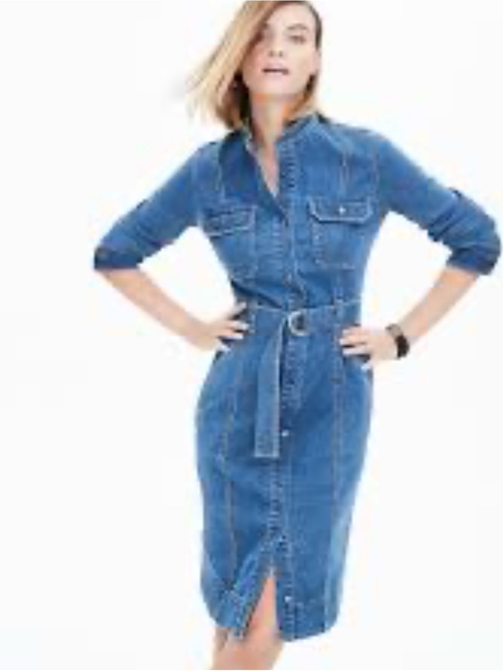 White House Black Market Blue Denim Midi Shirt Dress with Belt
